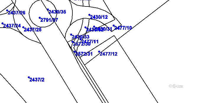Parcela st. 2477/12 v KÚ Hraničná, Katastrální mapa