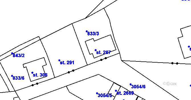 Parcela st. 287 v KÚ Krásná u Kraslic, Katastrální mapa