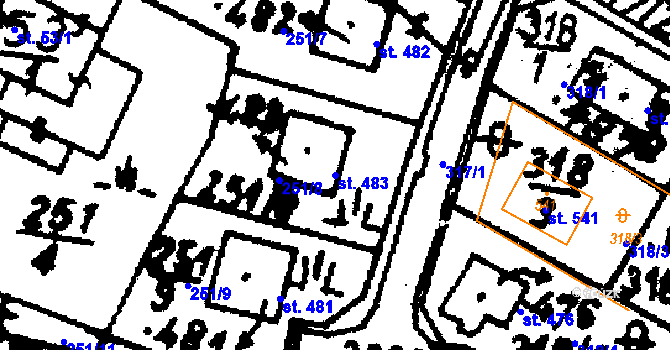 Parcela st. 483 v KÚ Krásná, Katastrální mapa