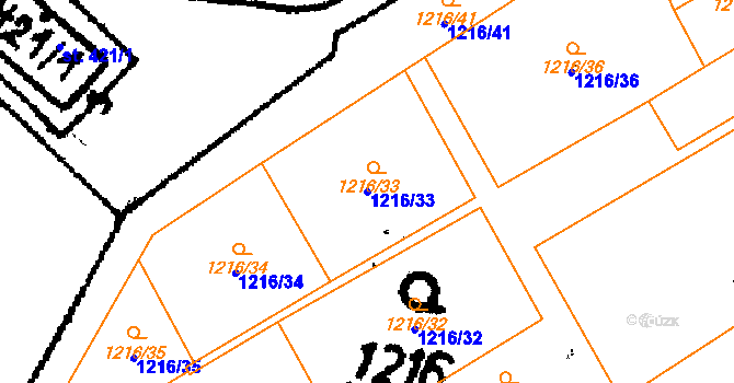 Parcela st. 1216/33 v KÚ Krásná, Katastrální mapa