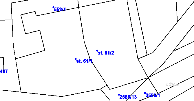 Parcela st. 51/2 v KÚ Krásná pod Lysou Horou, Katastrální mapa