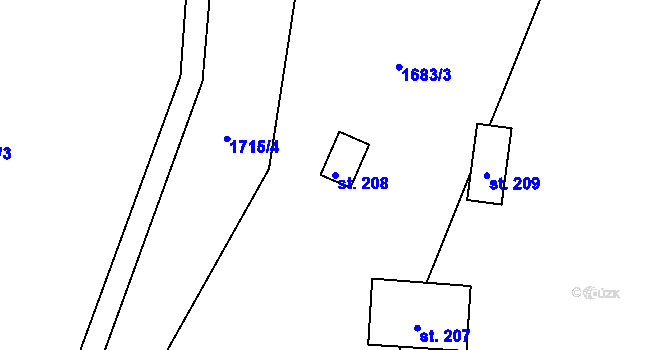 Parcela st. 208 v KÚ Krásná pod Lysou Horou, Katastrální mapa