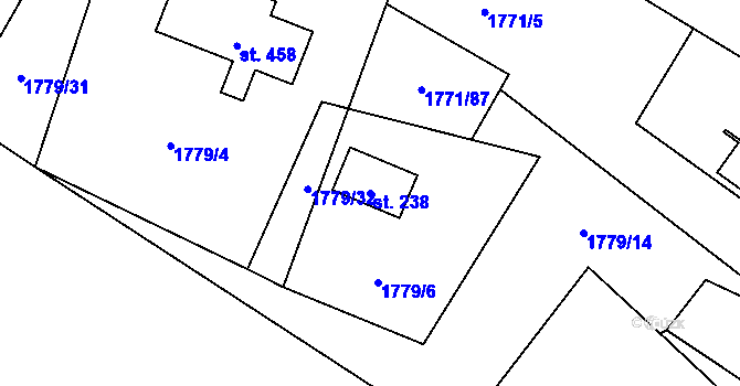 Parcela st. 238 v KÚ Krásná pod Lysou Horou, Katastrální mapa