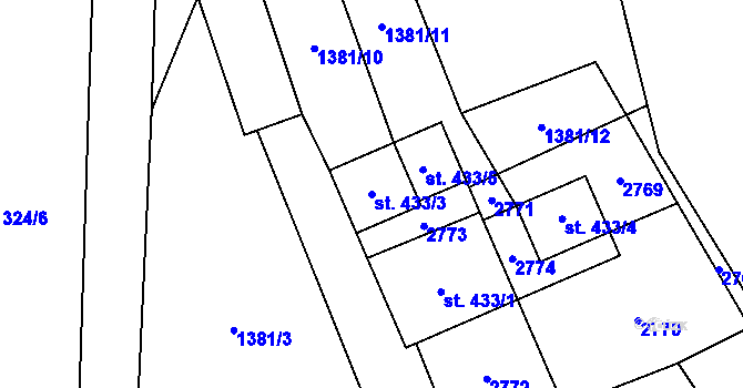 Parcela st. 433/3 v KÚ Krásná pod Lysou Horou, Katastrální mapa