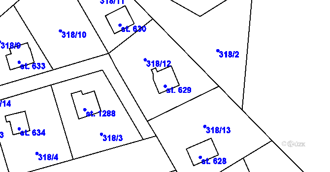 Parcela st. 629 v KÚ Krásná pod Lysou Horou, Katastrální mapa