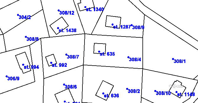 Parcela st. 635 v KÚ Krásná pod Lysou Horou, Katastrální mapa