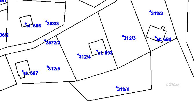 Parcela st. 693 v KÚ Krásná pod Lysou Horou, Katastrální mapa