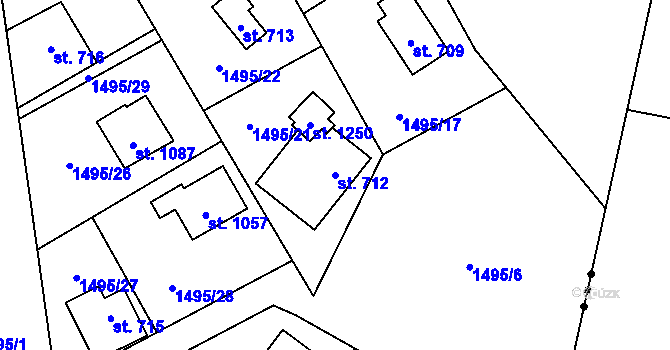 Parcela st. 712 v KÚ Krásná pod Lysou Horou, Katastrální mapa