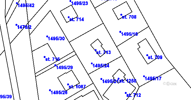 Parcela st. 713 v KÚ Krásná pod Lysou Horou, Katastrální mapa