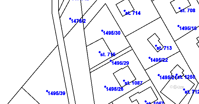 Parcela st. 716 v KÚ Krásná pod Lysou Horou, Katastrální mapa