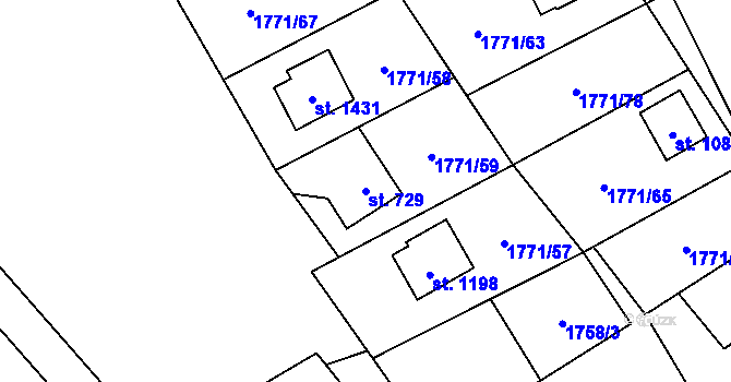 Parcela st. 729 v KÚ Krásná pod Lysou Horou, Katastrální mapa