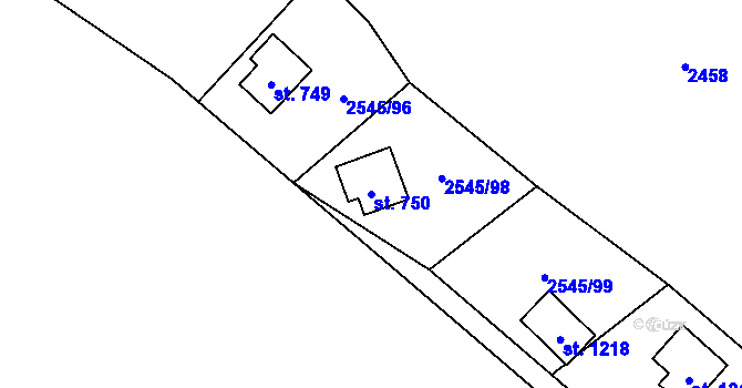 Parcela st. 750 v KÚ Krásná pod Lysou Horou, Katastrální mapa