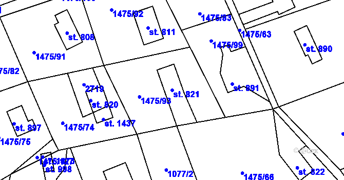 Parcela st. 821 v KÚ Krásná pod Lysou Horou, Katastrální mapa