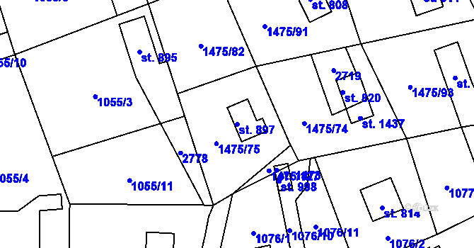 Parcela st. 897 v KÚ Krásná pod Lysou Horou, Katastrální mapa