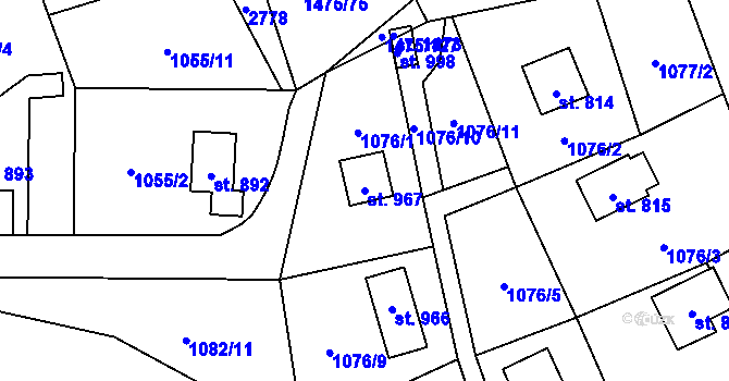 Parcela st. 967 v KÚ Krásná pod Lysou Horou, Katastrální mapa