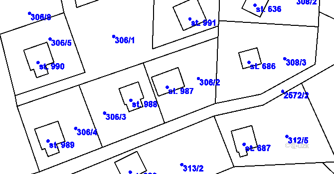 Parcela st. 987 v KÚ Krásná pod Lysou Horou, Katastrální mapa