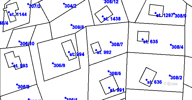 Parcela st. 992 v KÚ Krásná pod Lysou Horou, Katastrální mapa