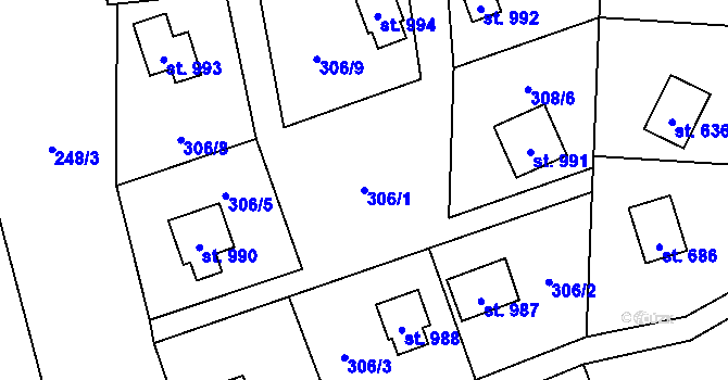 Parcela st. 306/1 v KÚ Krásná pod Lysou Horou, Katastrální mapa