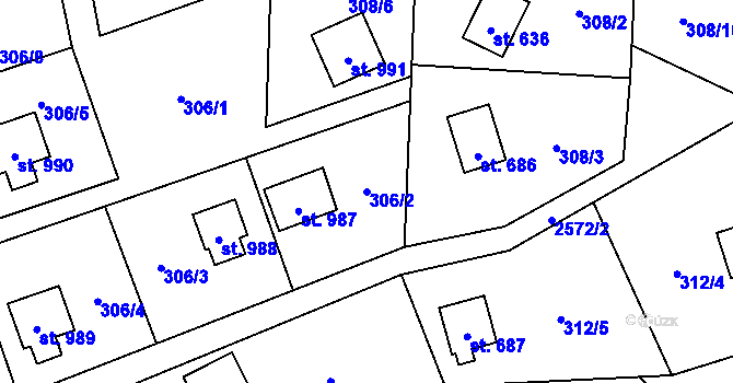 Parcela st. 306/2 v KÚ Krásná pod Lysou Horou, Katastrální mapa