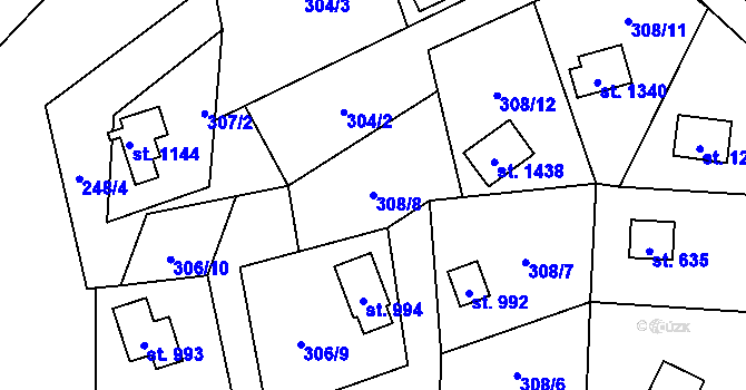 Parcela st. 308/8 v KÚ Krásná pod Lysou Horou, Katastrální mapa