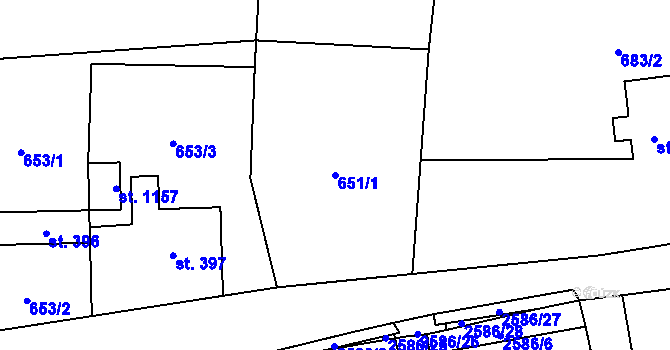 Parcela st. 651/1 v KÚ Krásná pod Lysou Horou, Katastrální mapa