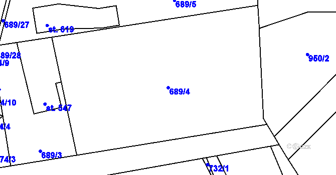 Parcela st. 689/4 v KÚ Krásná pod Lysou Horou, Katastrální mapa