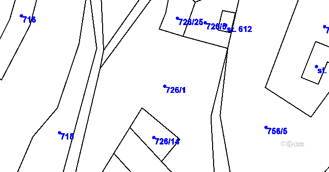 Parcela st. 726/1 v KÚ Krásná pod Lysou Horou, Katastrální mapa