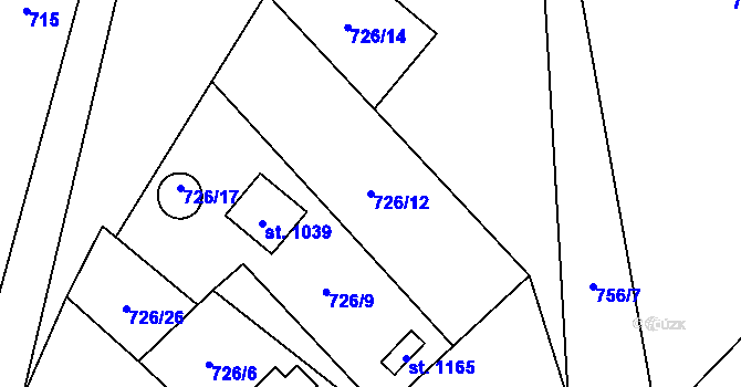 Parcela st. 726/12 v KÚ Krásná pod Lysou Horou, Katastrální mapa