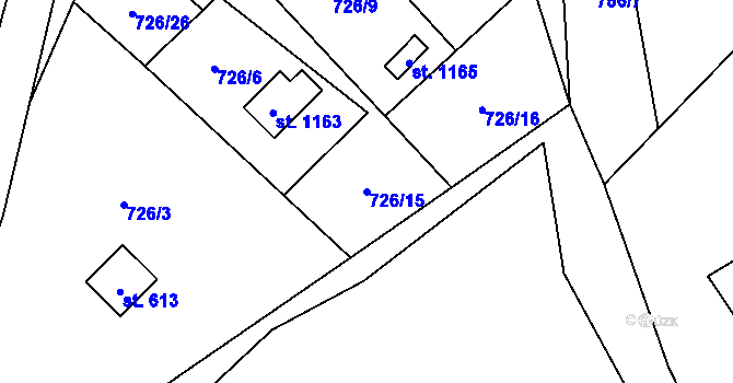 Parcela st. 726/15 v KÚ Krásná pod Lysou Horou, Katastrální mapa