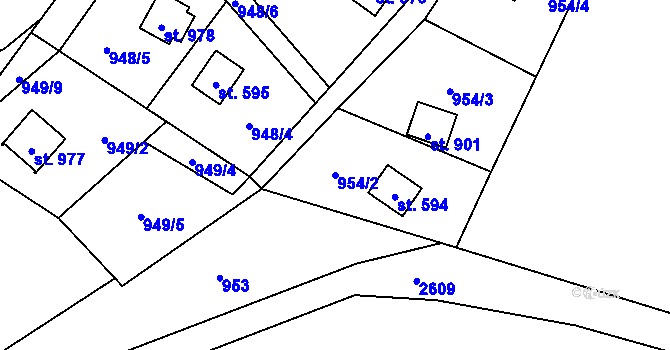 Parcela st. 954/2 v KÚ Krásná pod Lysou Horou, Katastrální mapa