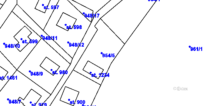 Parcela st. 954/5 v KÚ Krásná pod Lysou Horou, Katastrální mapa