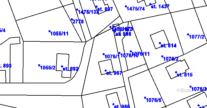 Parcela st. 1076/1 v KÚ Krásná pod Lysou Horou, Katastrální mapa