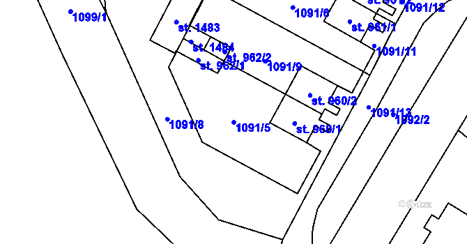 Parcela st. 1091/5 v KÚ Krásná pod Lysou Horou, Katastrální mapa