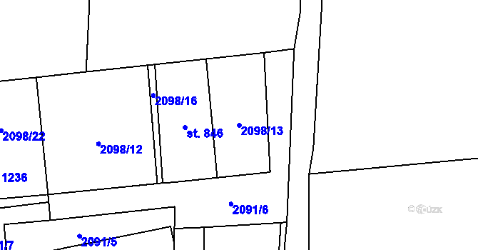 Parcela st. 2098/13 v KÚ Krásná pod Lysou Horou, Katastrální mapa
