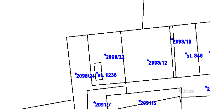 Parcela st. 2098/22 v KÚ Krásná pod Lysou Horou, Katastrální mapa
