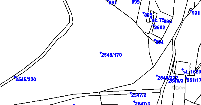 Parcela st. 2545/170 v KÚ Krásná pod Lysou Horou, Katastrální mapa