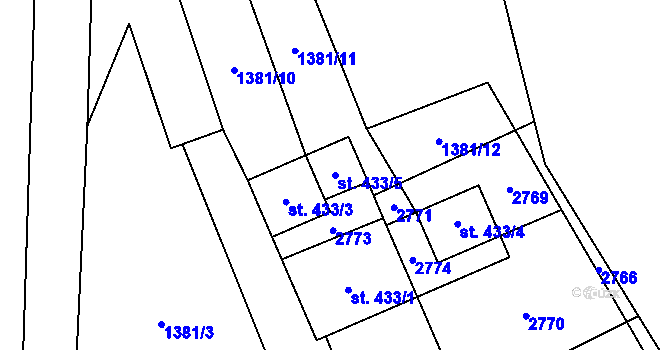Parcela st. 433/5 v KÚ Krásná pod Lysou Horou, Katastrální mapa