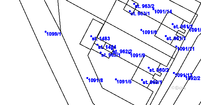 Parcela st. 962/1 v KÚ Krásná pod Lysou Horou, Katastrální mapa