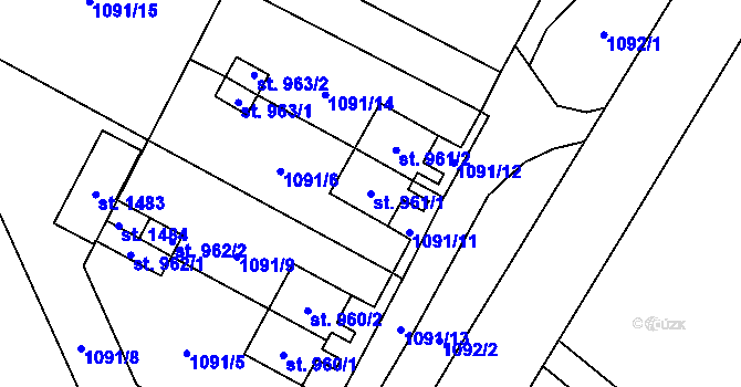 Parcela st. 961/1 v KÚ Krásná pod Lysou Horou, Katastrální mapa