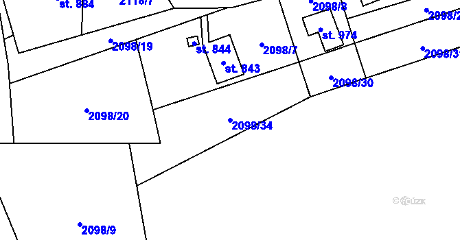 Parcela st. 2098/34 v KÚ Krásná pod Lysou Horou, Katastrální mapa