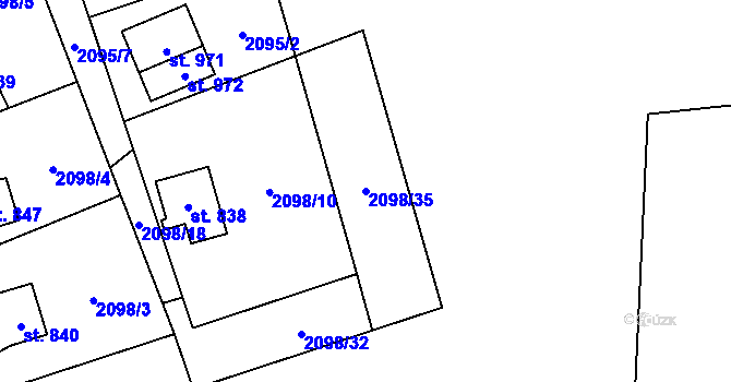 Parcela st. 2098/35 v KÚ Krásná pod Lysou Horou, Katastrální mapa