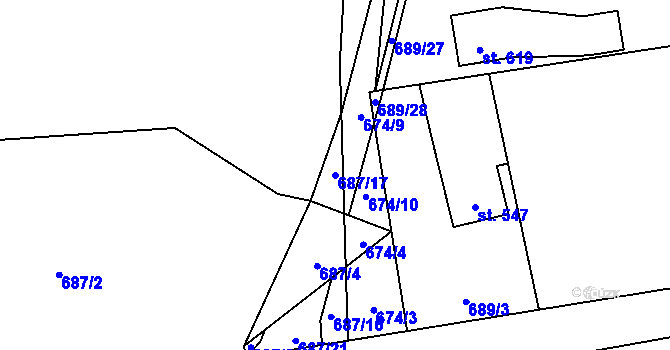 Parcela st. 687/17 v KÚ Krásná pod Lysou Horou, Katastrální mapa