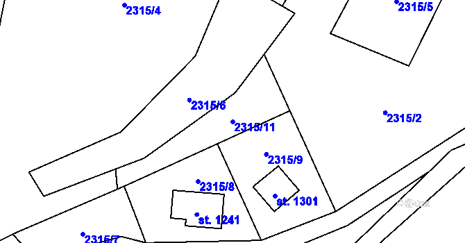 Parcela st. 2315/11 v KÚ Krásná pod Lysou Horou, Katastrální mapa