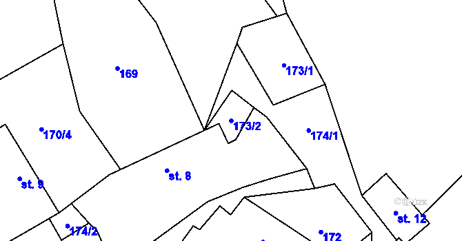 Parcela st. 173/2 v KÚ Kojkovičky, Katastrální mapa