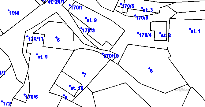 Parcela st. 170/10 v KÚ Mozolov u Krásné Hory, Katastrální mapa