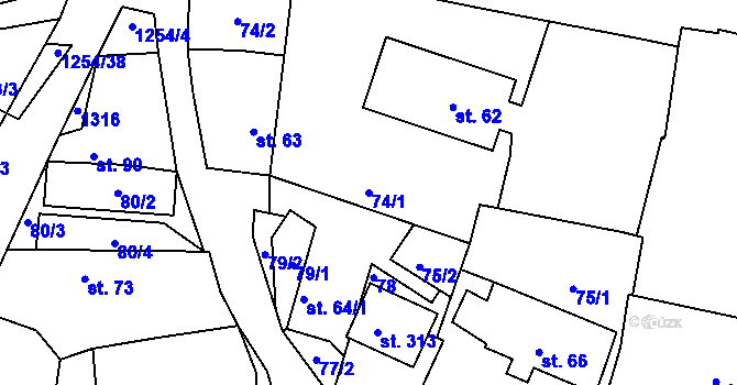 Parcela st. 74/1 v KÚ Krásná Hora nad Vltavou, Katastrální mapa