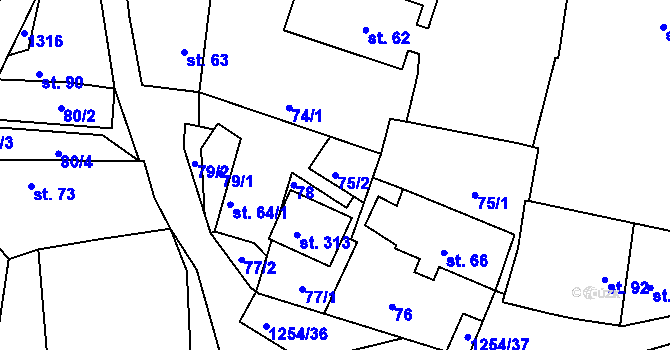 Parcela st. 75/2 v KÚ Krásná Hora nad Vltavou, Katastrální mapa