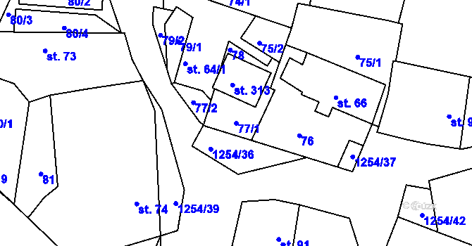 Parcela st. 77/1 v KÚ Krásná Hora nad Vltavou, Katastrální mapa