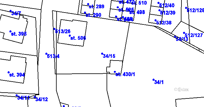 Parcela st. 34/15 v KÚ Krásná Hora nad Vltavou, Katastrální mapa