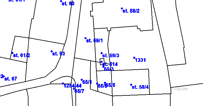 Parcela st. 59/3 v KÚ Krásná Hora nad Vltavou, Katastrální mapa